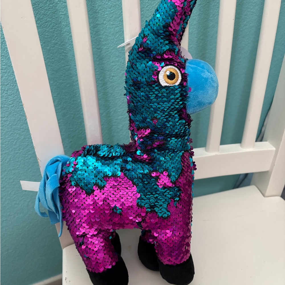 Pink and Blue Sequin Stuffed Llama Toy